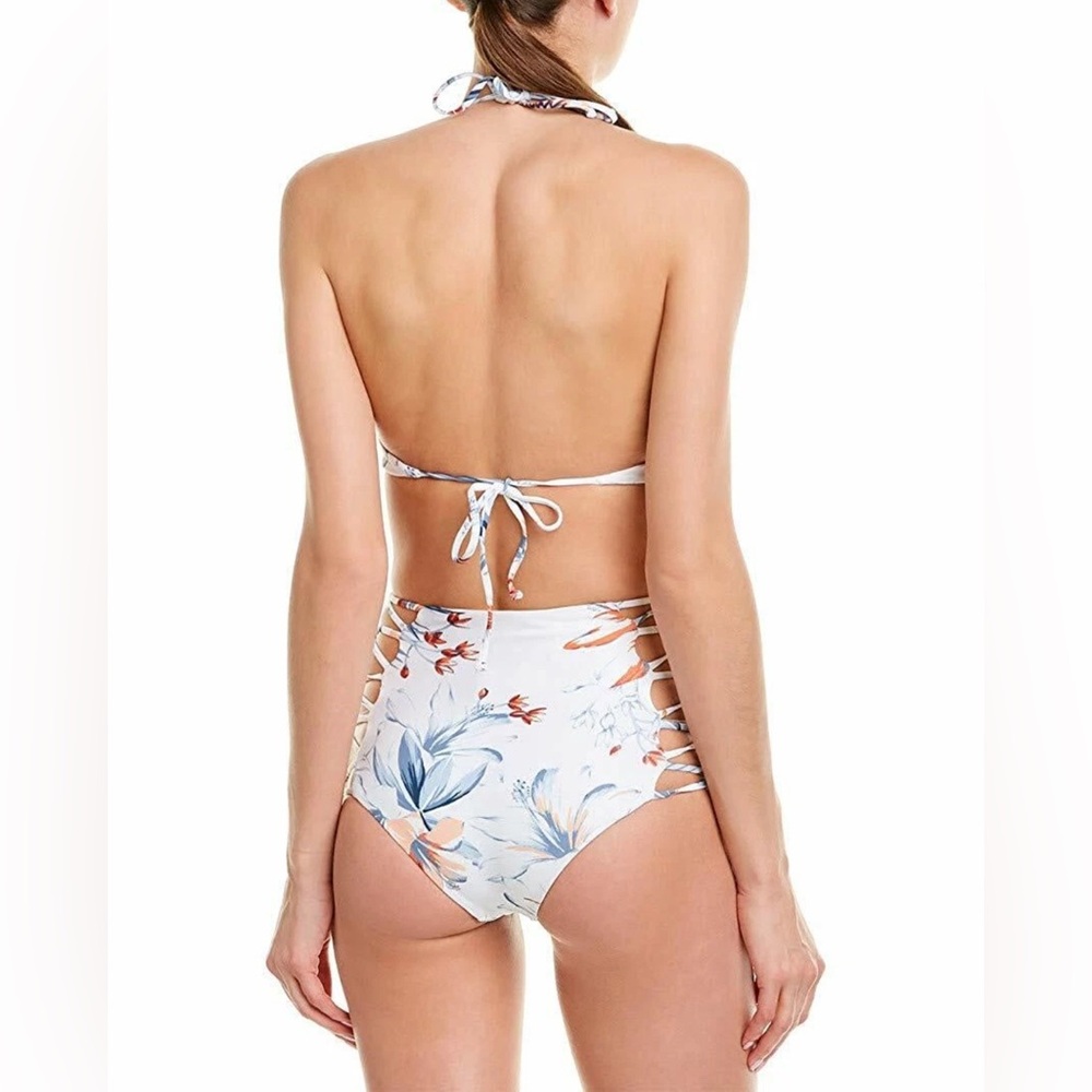 LSpace Fire Trippi Bird of Paradise 1 Piece Cut Out Halter Blue & Orange Swim 12 - Picture 2 of 8